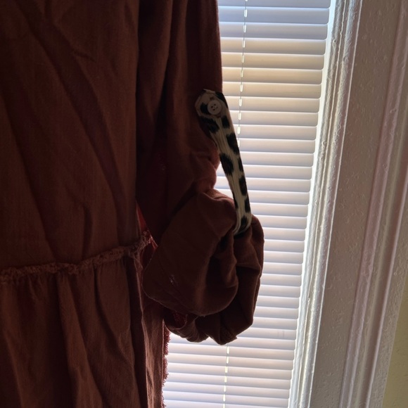 Umgee Linen Blend Animal Print Button Front Tunic Dress Pocket Canyon Clay Small - Picture 6 of 11